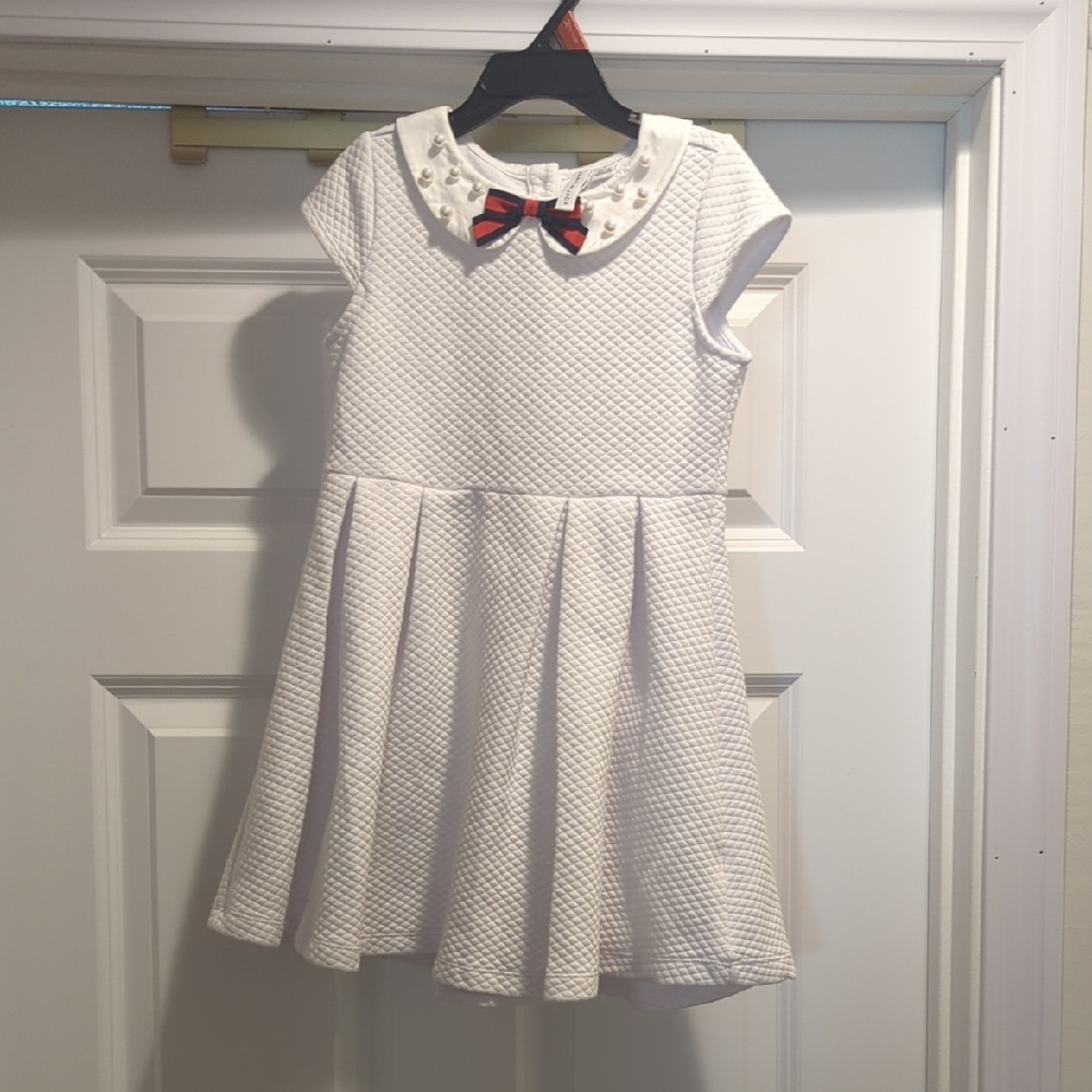 Janie and Jack White Quilted Dress with Red and Navy Bow